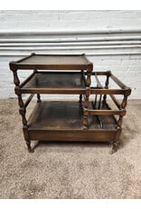 Antique Wooden Canterbury Rolling Side Table Magazine Rack
