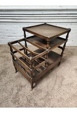 Antique Wooden Canterbury Rolling Side Table Magazine Rack