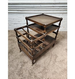 Antique Wooden Canterbury Rolling Side Table Magazine Rack