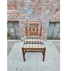 Vintage Wooden Gingham Upholstered Seat Dining Chair