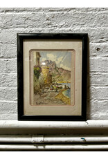 Italian Coast, framed watercolor on paper, sgnd B. Franco