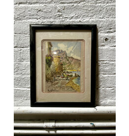 Italian Coast, framed watercolor on paper, sgnd B. Franco