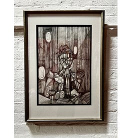 Have a Glass, framed drawing, sgnd Hope M. Needles
