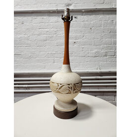 MCM Ivy Motif Ceramic and Wood Table Lamp