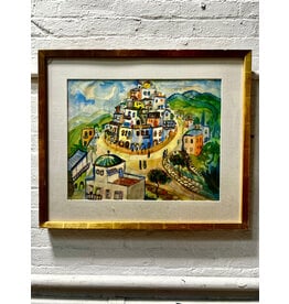 Village on a Hill, framed mixed media, sgnd Schwartz