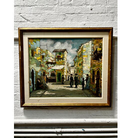 Village Street Scene, framed oil on canvas, sgnd l.r.