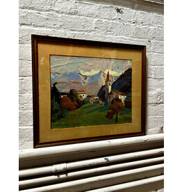 Village Around the Steeple, framed oil on canvas, sgnd A.R.S.