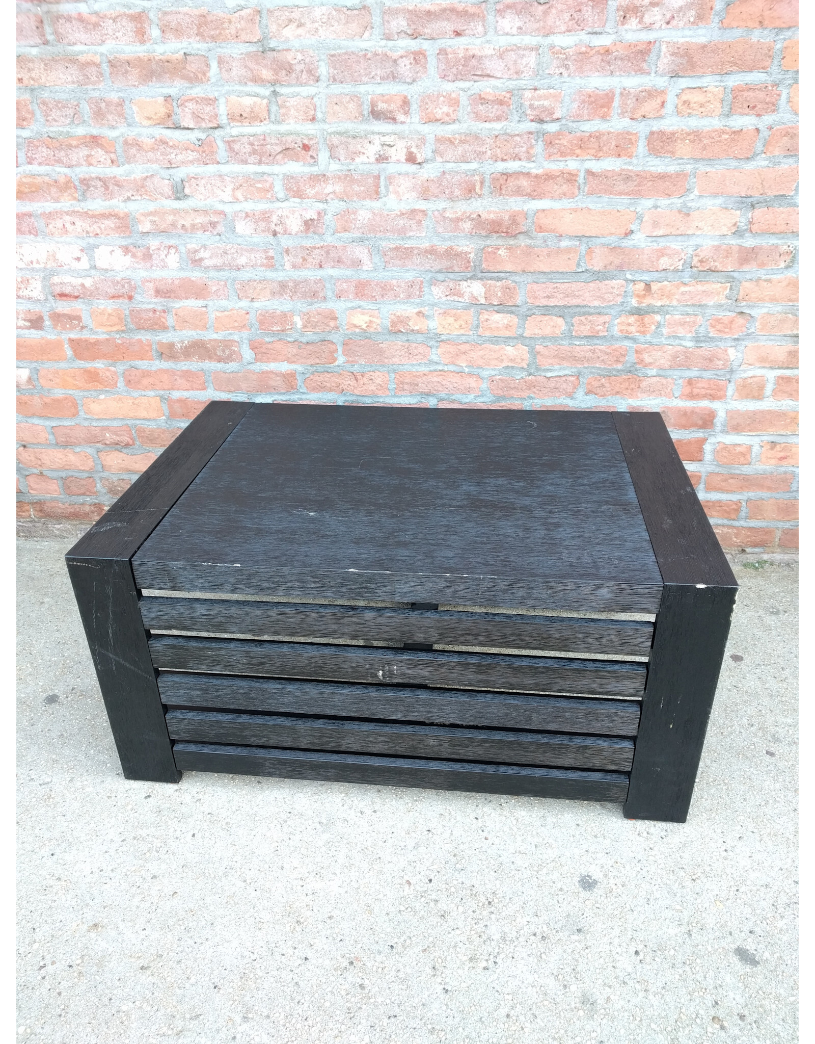 TT Transformer Table Black Oak Rectangle Wood Coffee Table with Storage for Table Panels