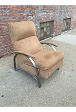 Brown Suede Mid Century Modern Tufted Reclining Upholstered Armchair