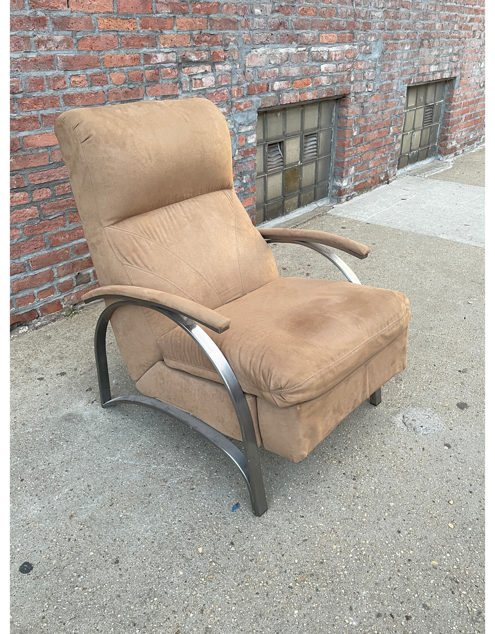 Brown Suede Mid Century Modern Tufted Reclining Upholstered Armchair