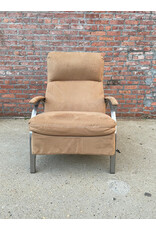 Brown Suede Mid Century Modern Tufted Reclining Upholstered Armchair