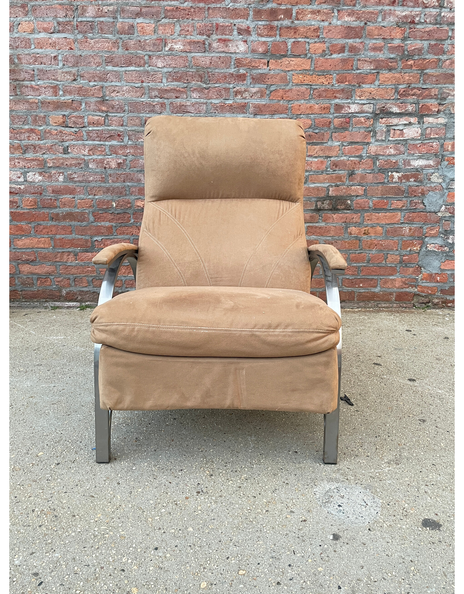 Brown Suede Mid Century Modern Tufted Reclining Upholstered Armchair