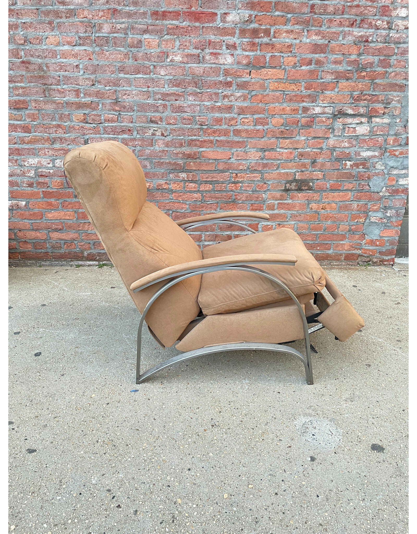 Brown Suede Mid Century Modern Tufted Reclining Upholstered Armchair