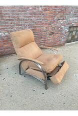 Brown Suede Mid Century Modern Tufted Reclining Upholstered Armchair