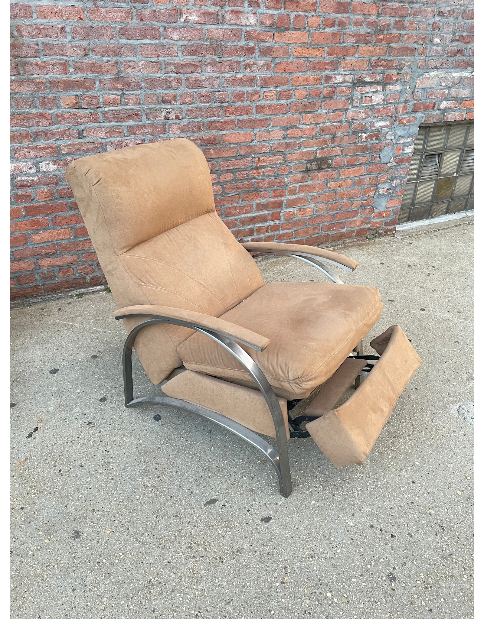 Brown Suede Mid Century Modern Tufted Reclining Upholstered Armchair