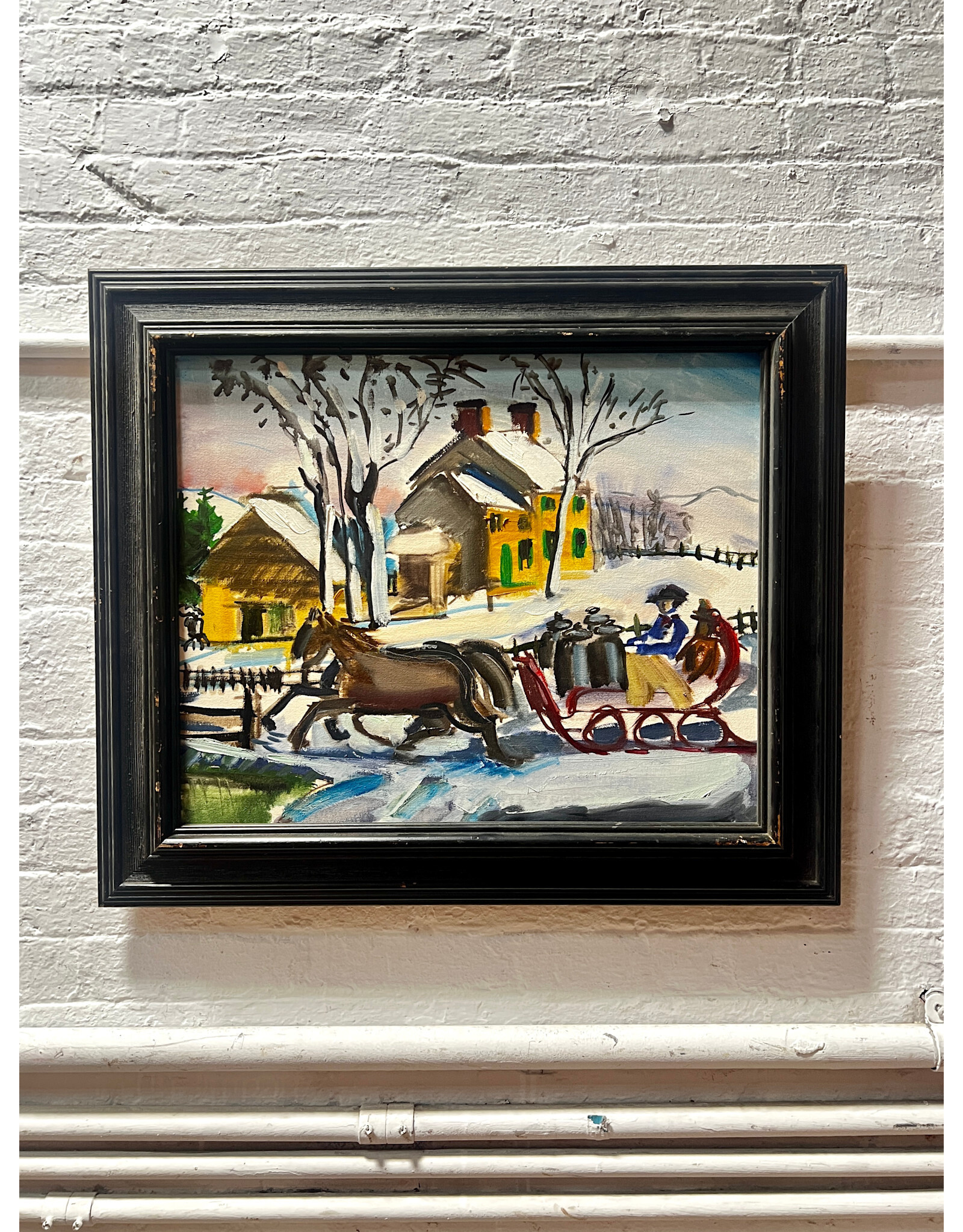Wintertime Ride, framed oil on canvas