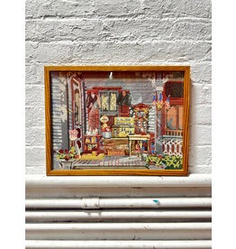 Small Storefront, framed needlepoint