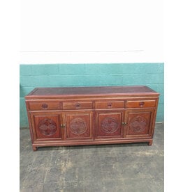 Vintage Rosewood Oriental Buffet With Chinese Long Life Motif