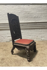 19th Century Handcarved Fret Work Teak Anglo- Indian Slipper Chair -- as is