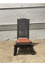 19th Century Handcarved Fret Work Teak Anglo- Indian Slipper Chair -- as is