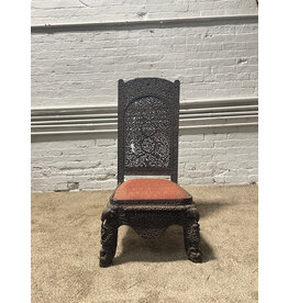 19th Century Handcarved Fret Work Teak Anglo- Indian Slipper Chair -- as is