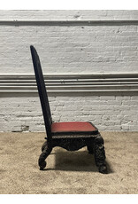 19th Century Handcarved Fret Work Teak Anglo- Indian Slipper Chair -- as is