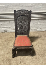 19th Century Handcarved Fret Work Teak Anglo- Indian Slipper Chair -- as is