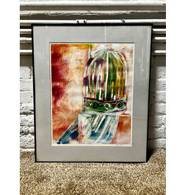Birdcage, framed colorized print, sgnd Kate Greiner
