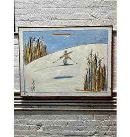 The Skier, framed oil on canvas, sgnd Shay Rieger
