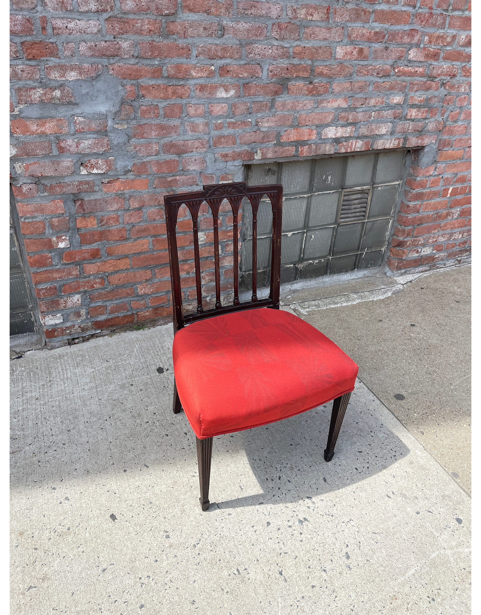 Sheraton Carved Mahogany & Red Side Chair