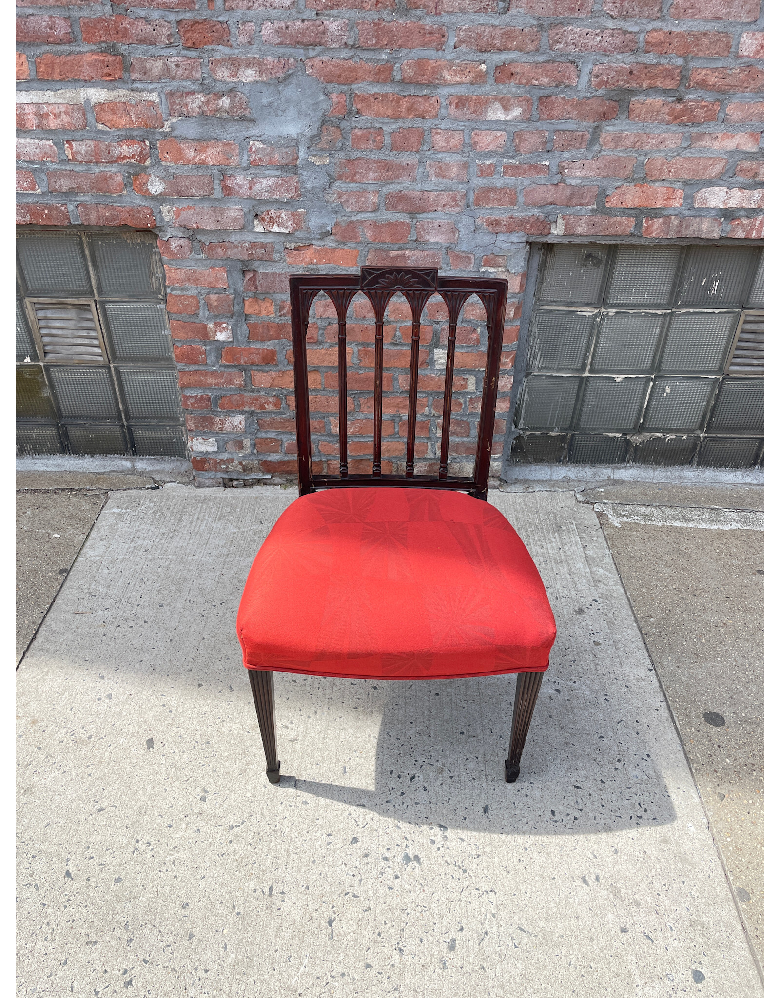 Sheraton Carved Mahogany & Red Side Chair