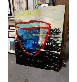 Could be Teatime, painting on scrap wood