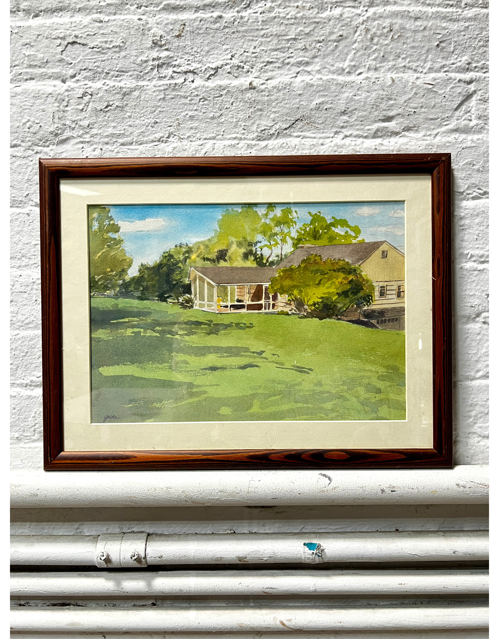 Summer Home, framed watercolor painting, sgnd Grider