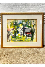 Suburban Woods, framed watercolor painting