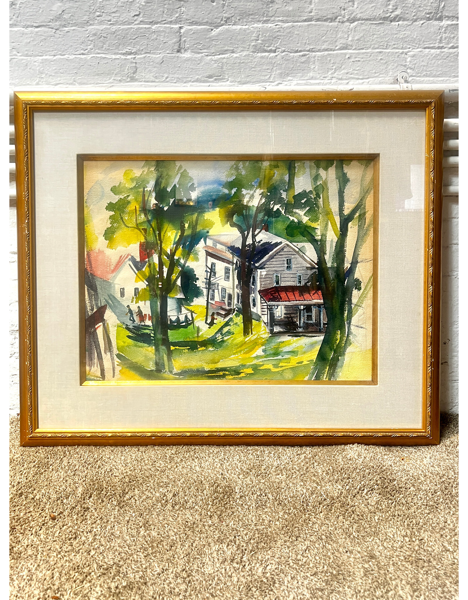 Suburban Woods, framed watercolor painting