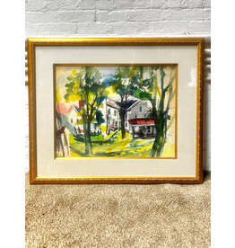 Suburban Woods, framed watercolor painting