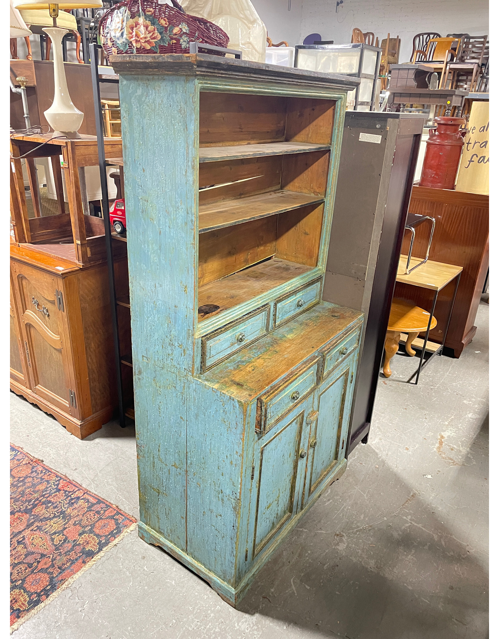 Antique Painted Poplar Stepback Cupboard