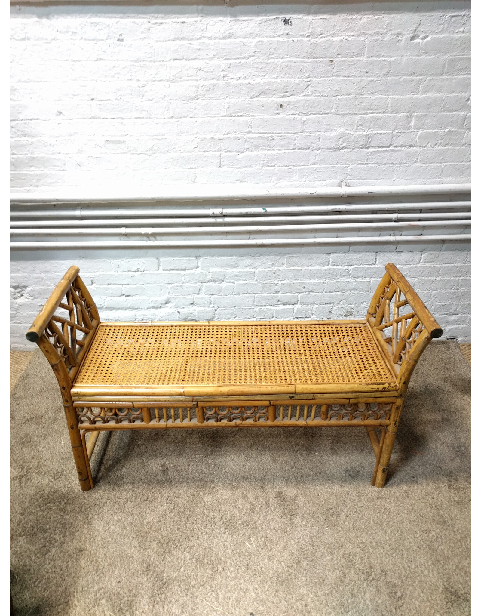 English Colonial Style Bamboo & Cane Bench