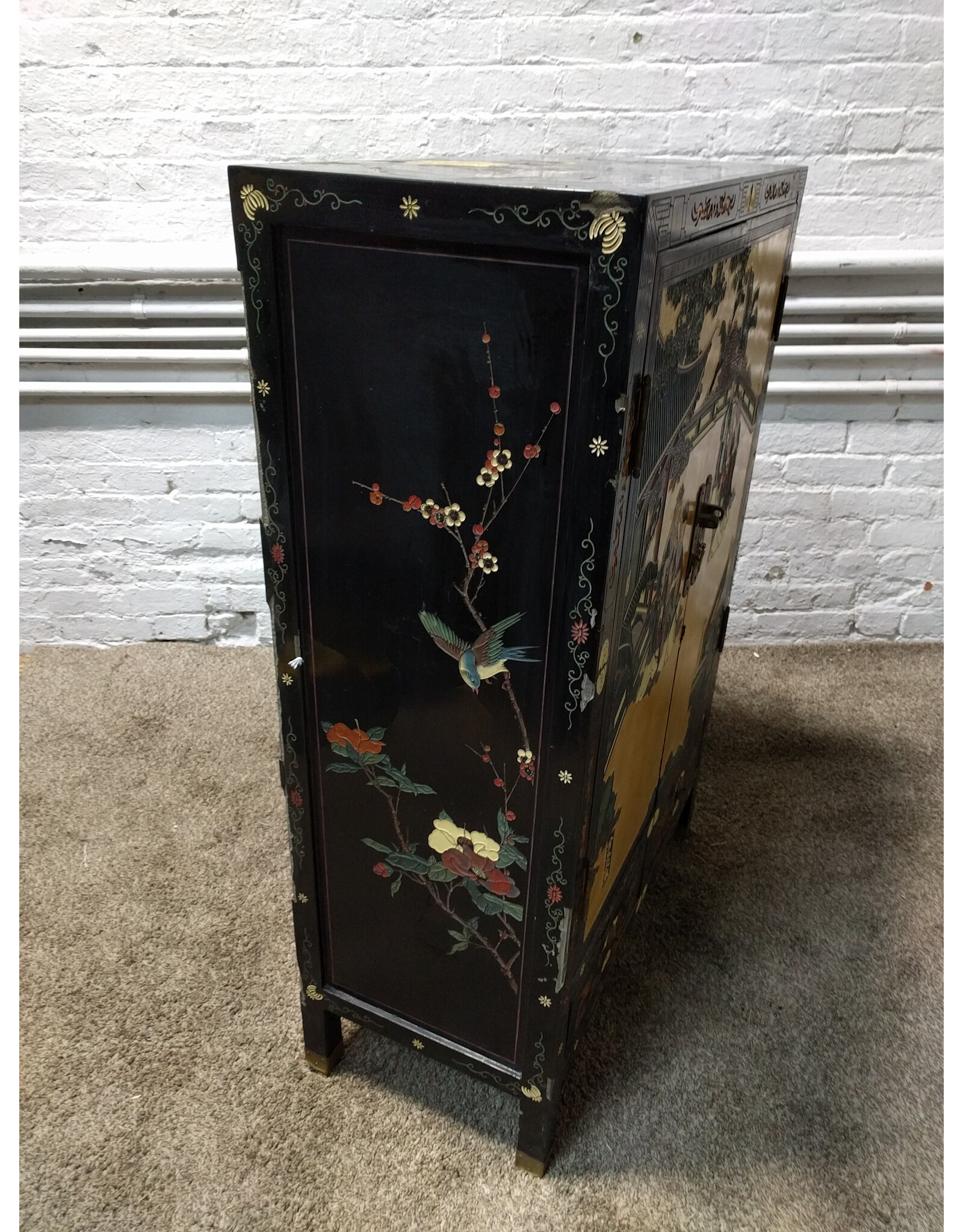 Mid-Century Chinese Cabinet Console, Double Doors/Double Drawers