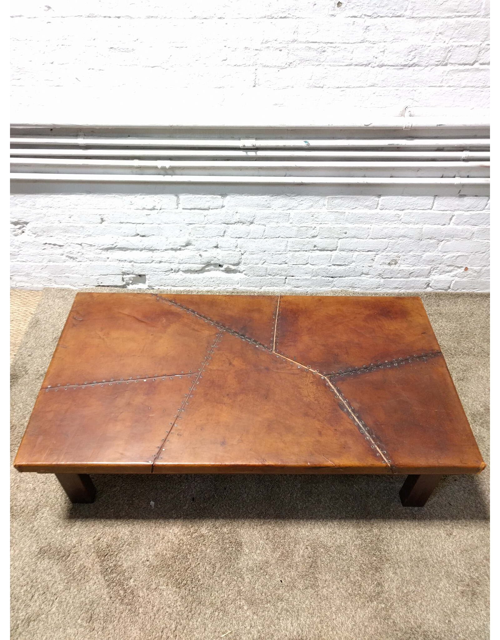 Large Rectangular Leather Top Coffee Table