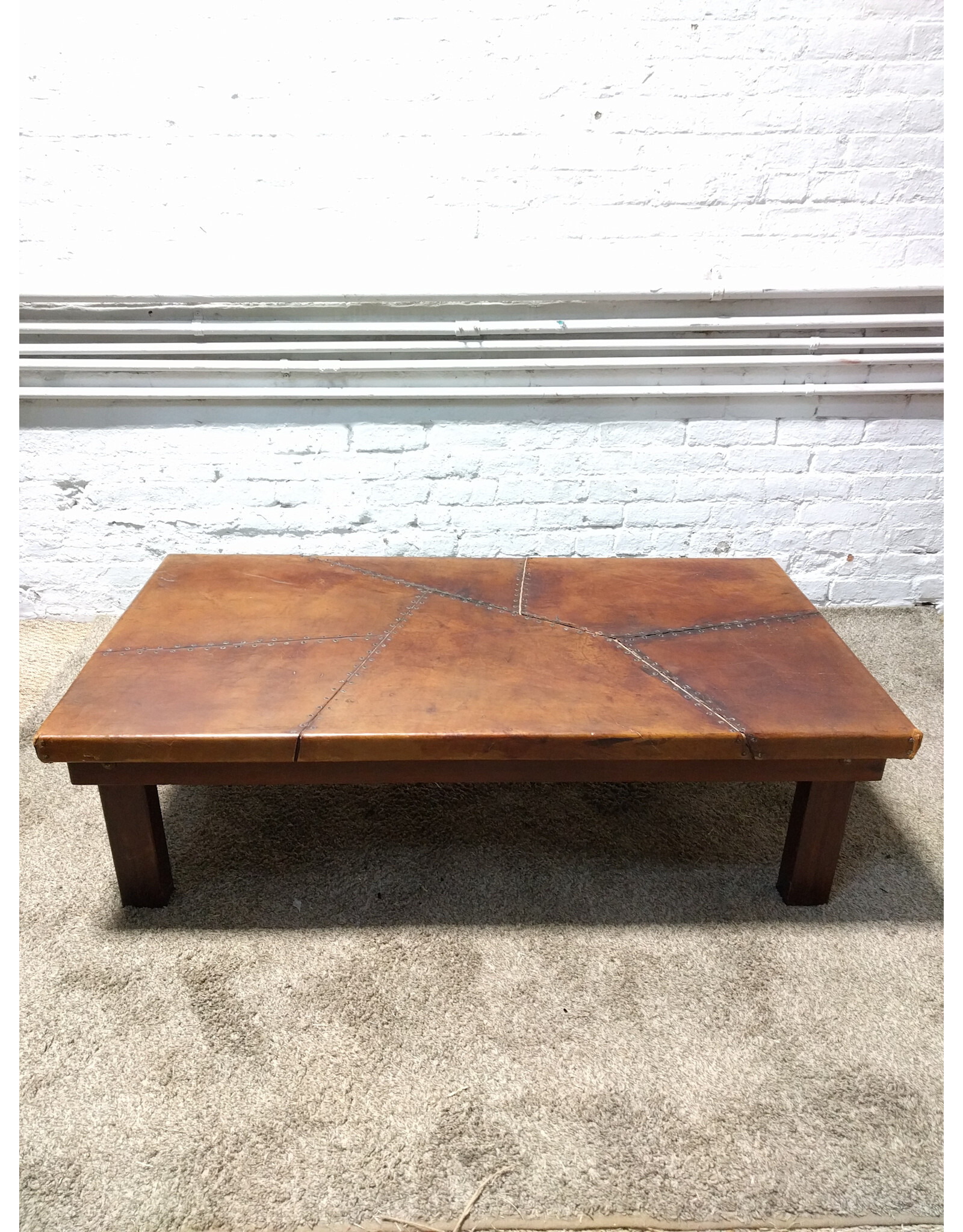 Large Rectangular Leather Top Coffee Table