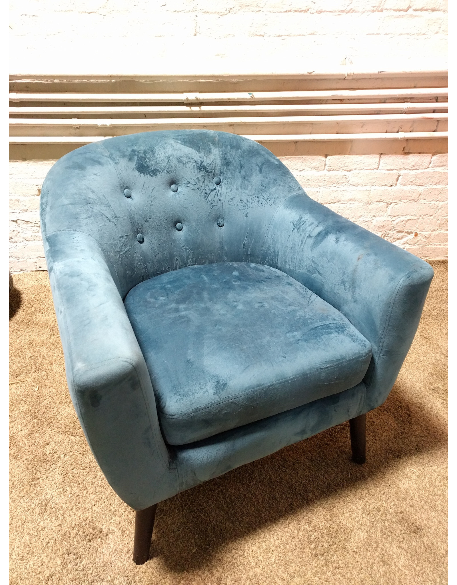 Modern Upholstered Blue Velvet Accent Lounge Chair