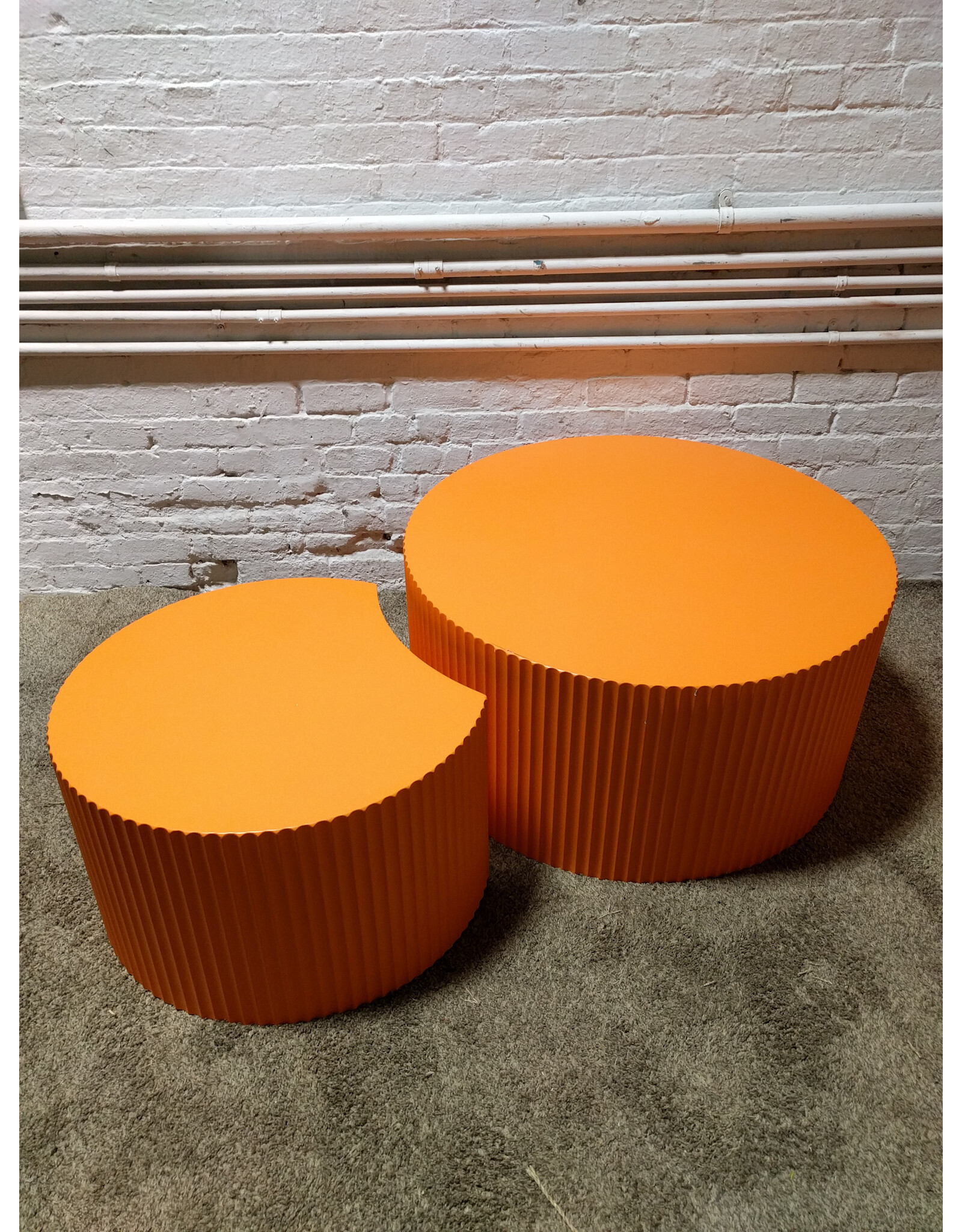 Orange Round & Half Moon Coffee Nesting Table(As a Set)