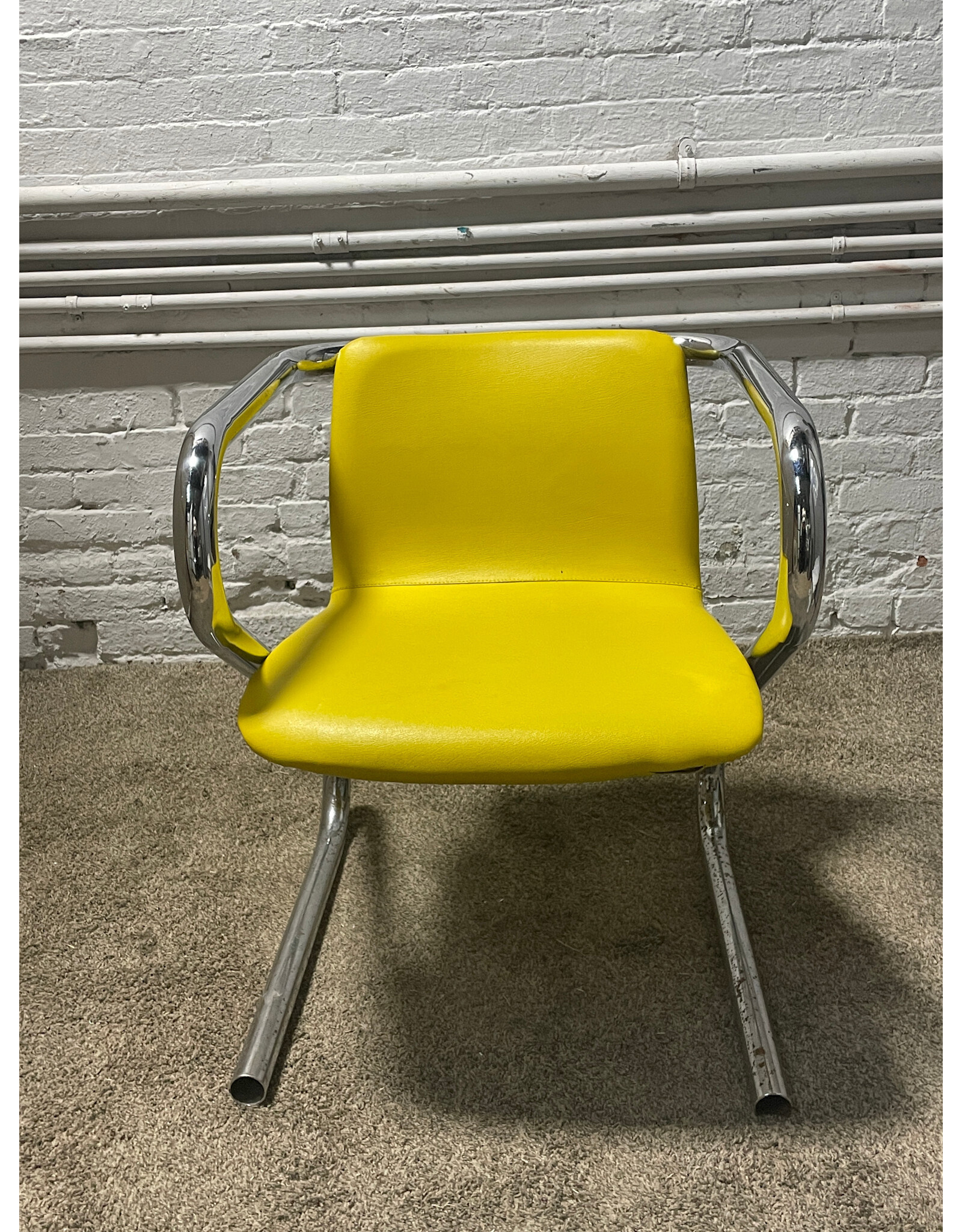 1970s Tubular Chrome Yellow Dining Chair