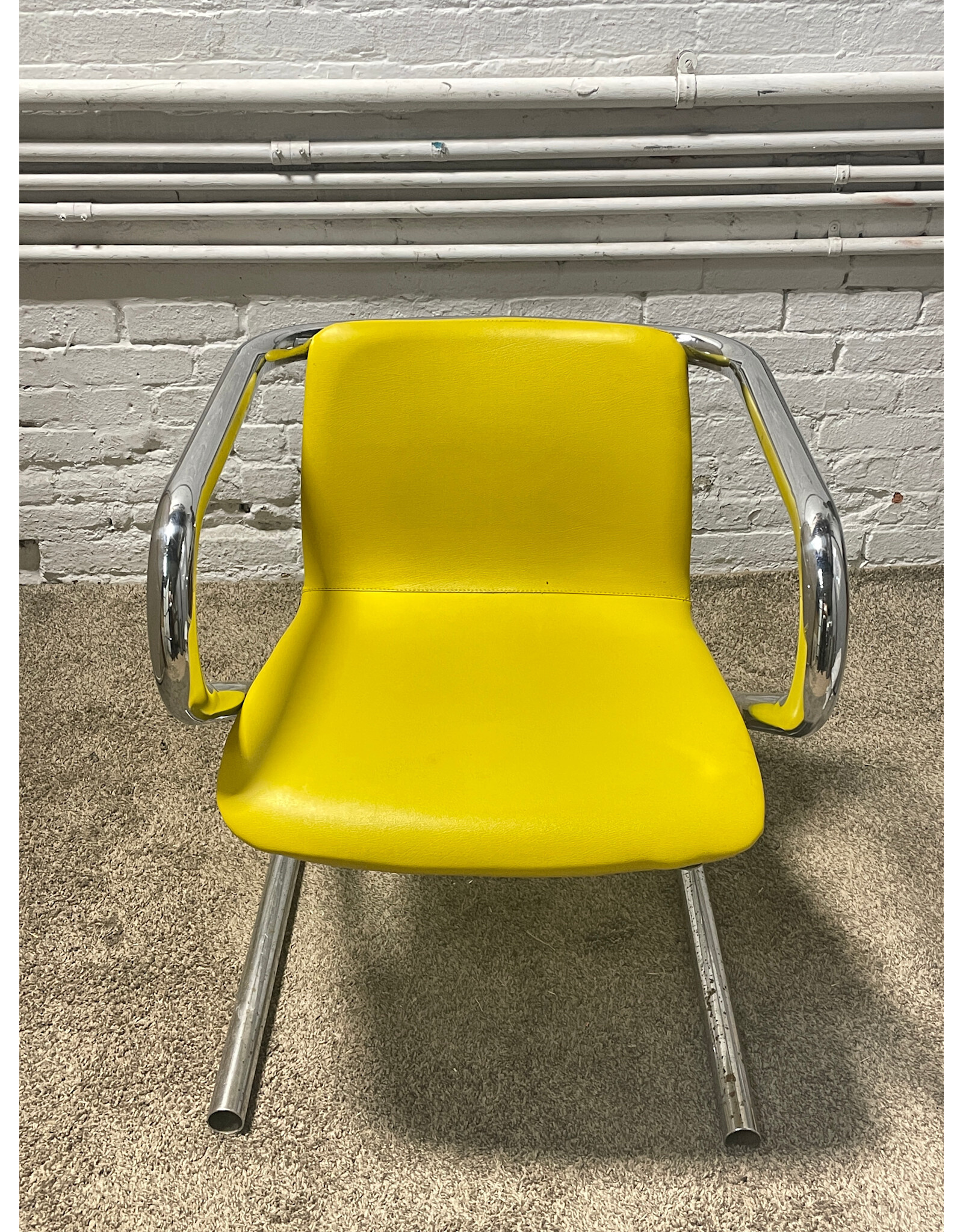1970s Tubular Chrome Yellow Dining Chair
