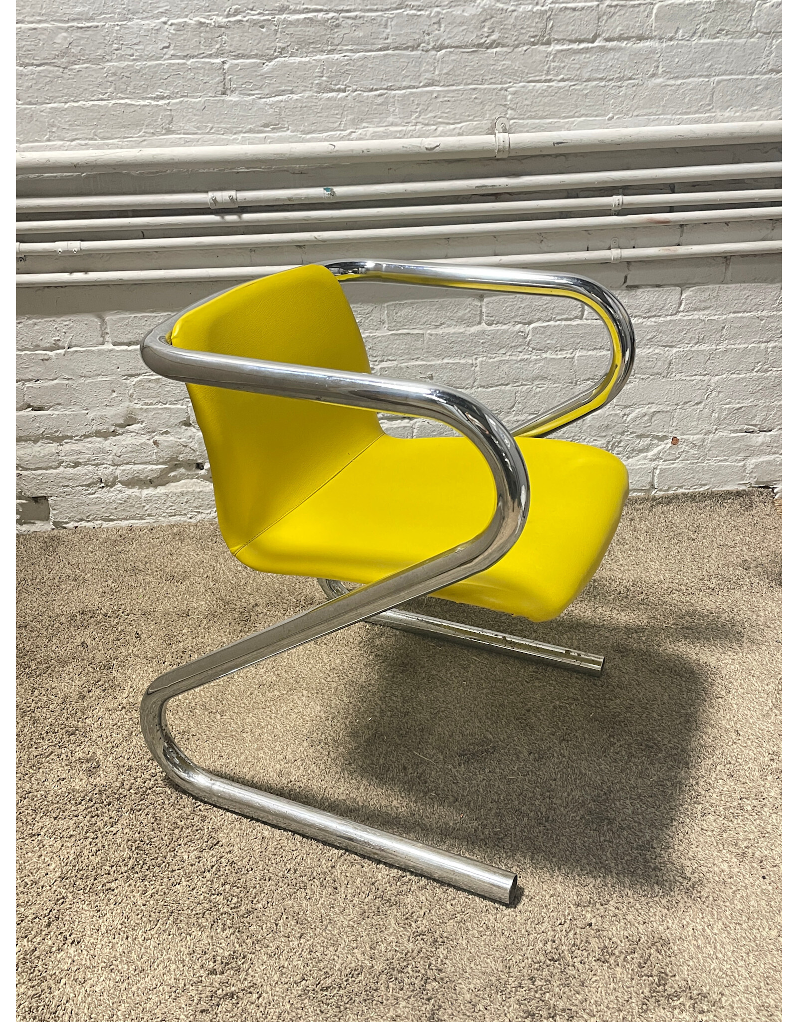 1970s Tubular Chrome Yellow Dining Chair