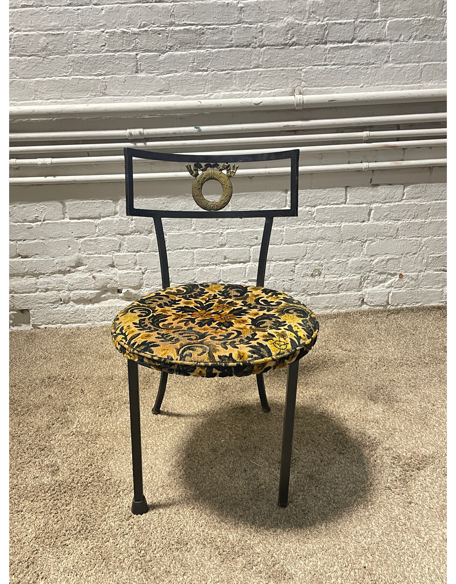 Wrought Iron Patio Chair with Circular Floral Seat