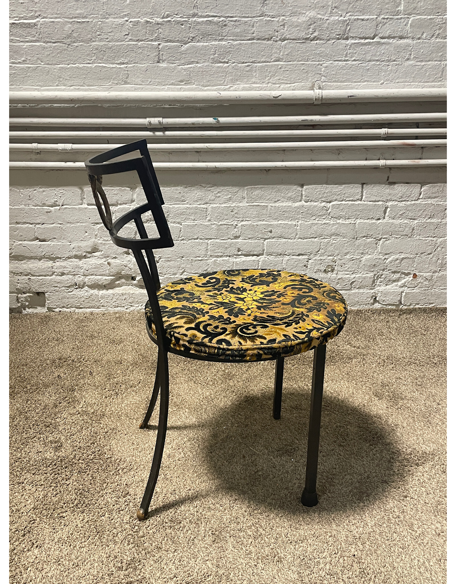 Wrought Iron Patio Chair with Circular Floral Seat