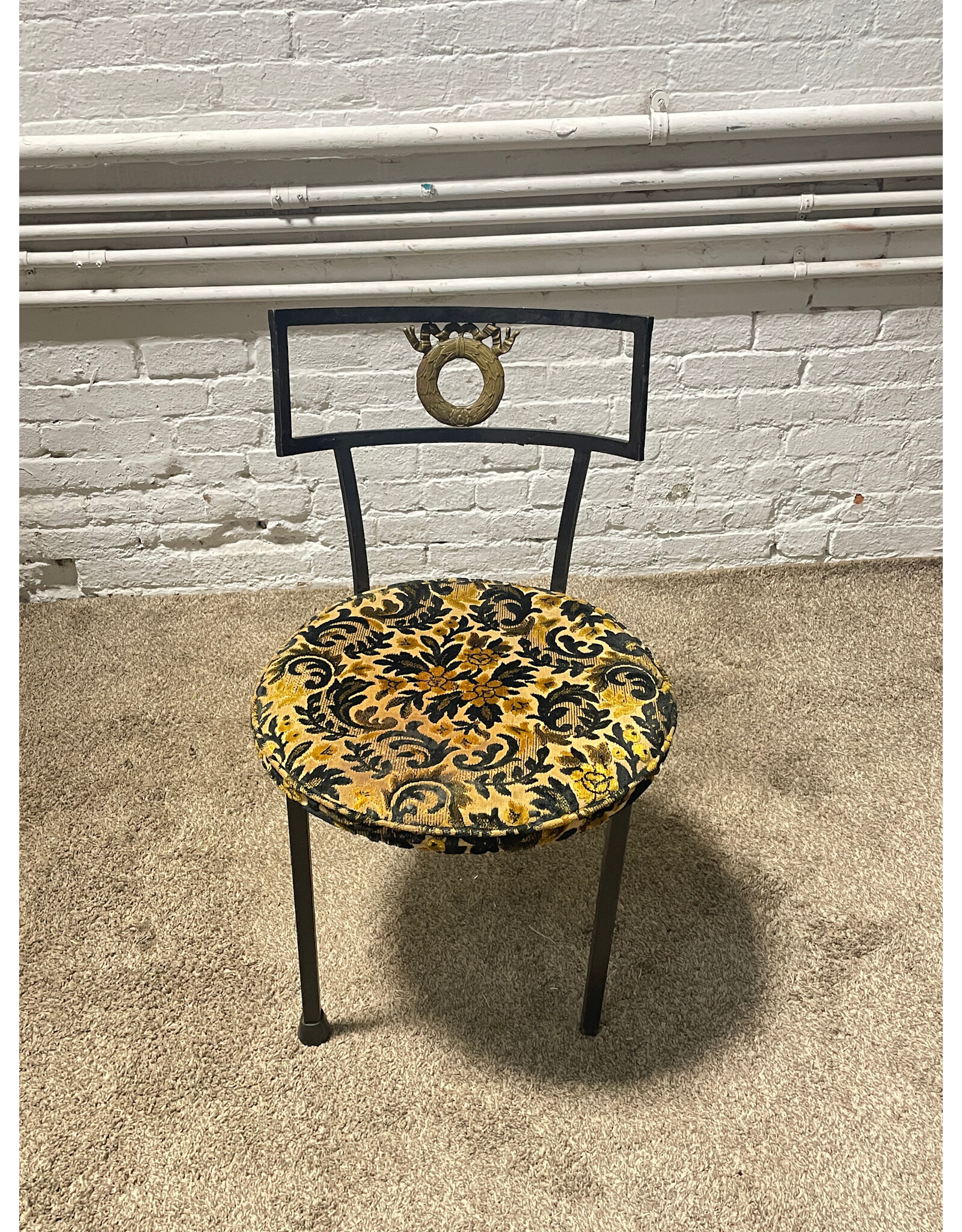 Wrought Iron Patio Chair with Circular Floral Seat