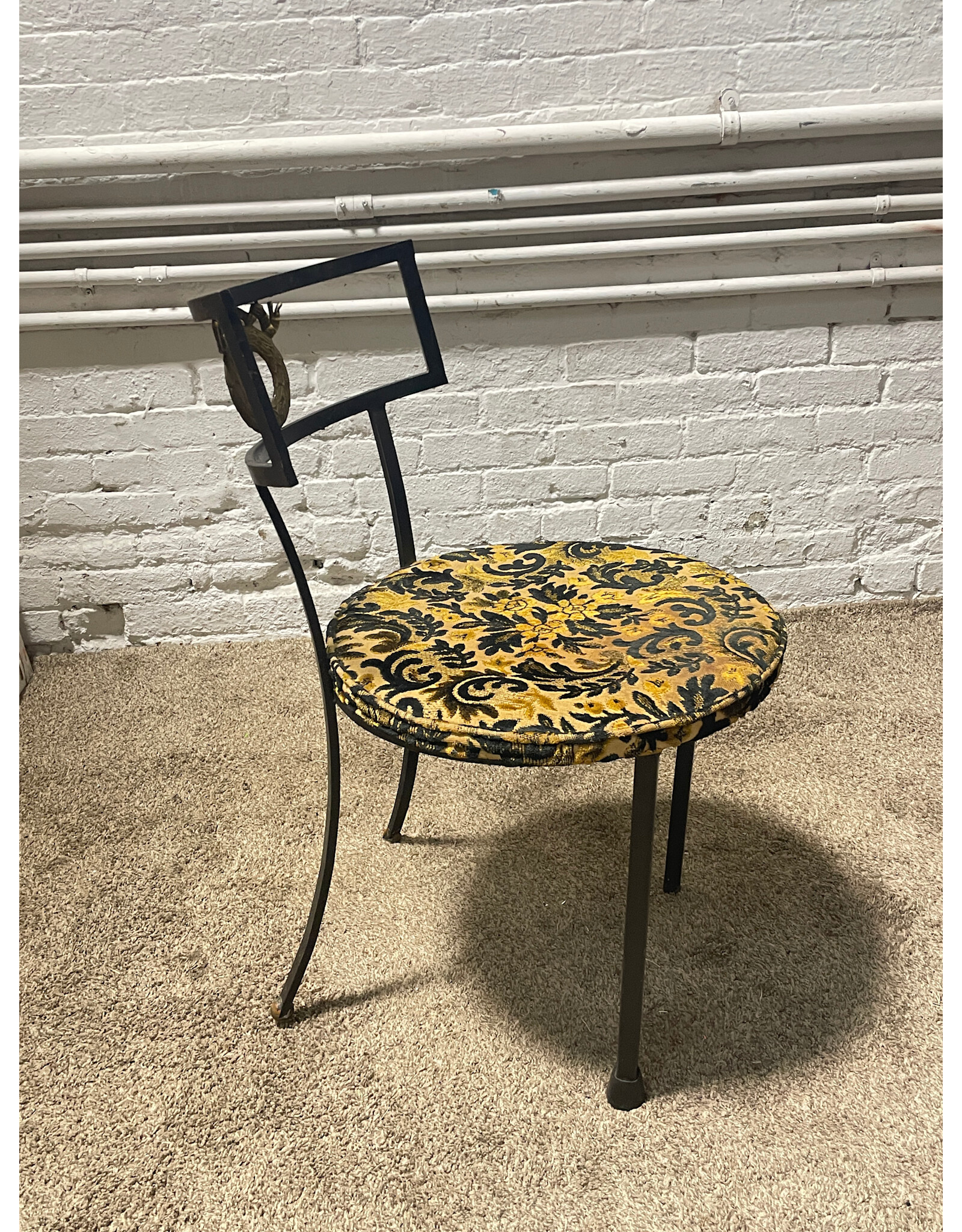 Wrought Iron Patio Chair with Circular Floral Seat